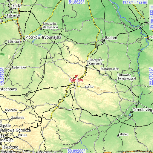 Topographic map of Kaniów