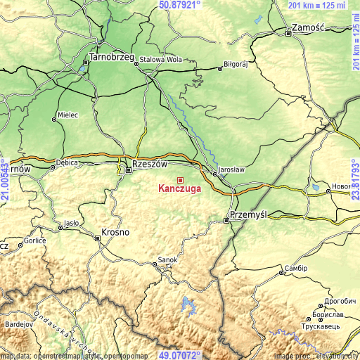 Topographic map of Kańczuga