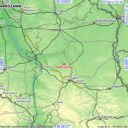 Topographic map of Kamionka