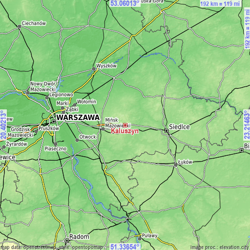 Topographic map of Kałuszyn