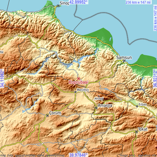 Topographic map of Köprübaşı