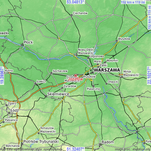 Topographic map of Józefów