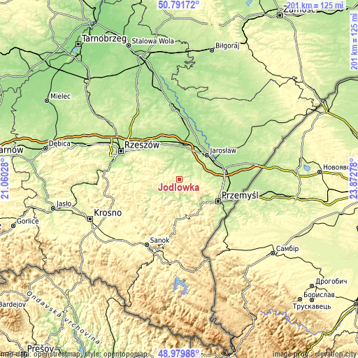 Topographic map of Jodłówka