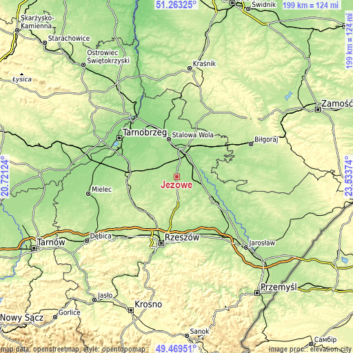 Topographic map of Jeżowe