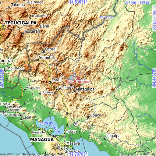 Topographic map of Las Praderas