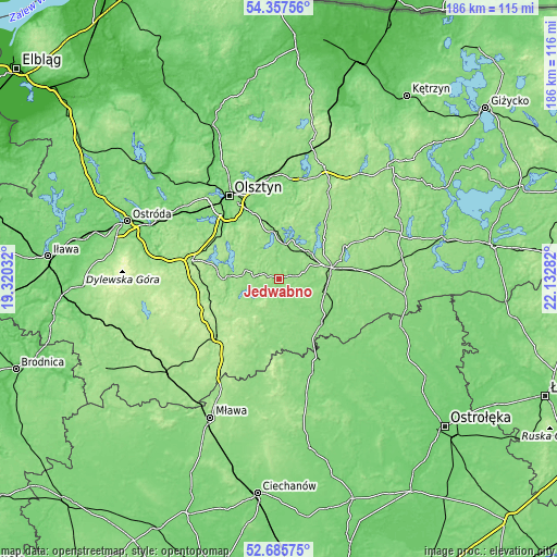 Topographic map of Jedwabno