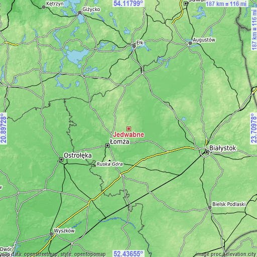 Topographic map of Jedwabne