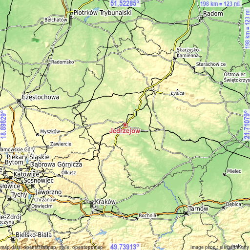 Topographic map of Jędrzejów