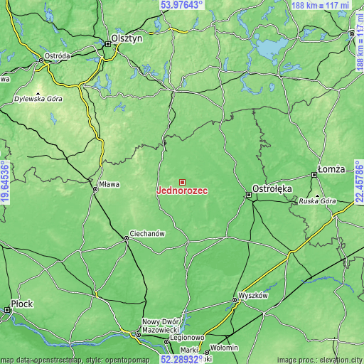 Topographic map of Jednorożec