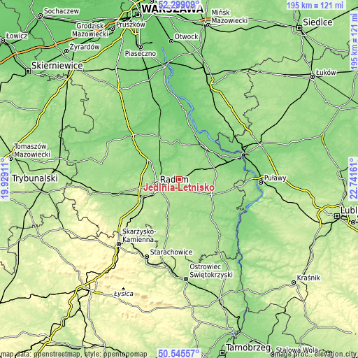 Topographic map of Jedlnia-Letnisko