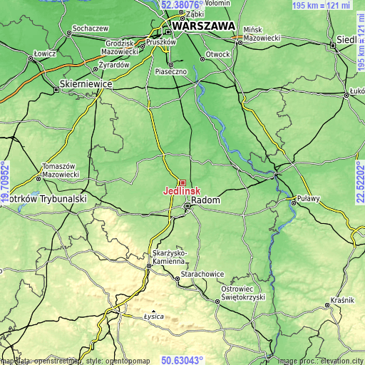 Topographic map of Jedlińsk