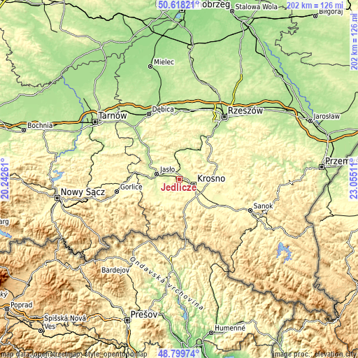 Topographic map of Jedlicze