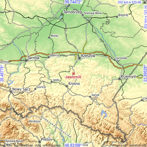 Topographic map of Jawornik