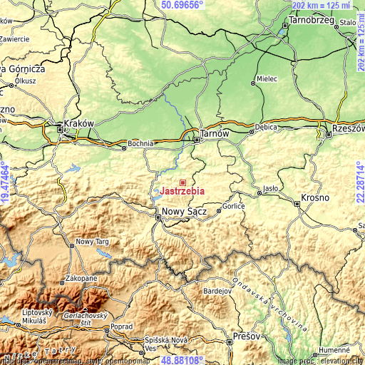 Topographic map of Jastrzębia