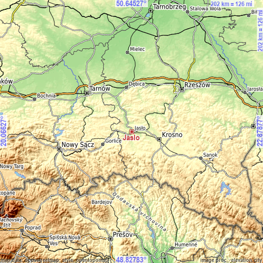 Topographic map of Jasło