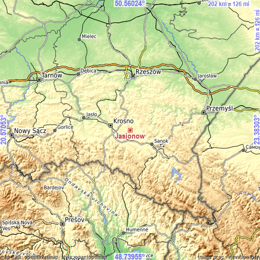 Topographic map of Jasionów