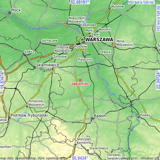 Topographic map of Jasieniec