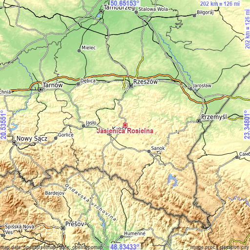 Topographic map of Jasienica Rosielna