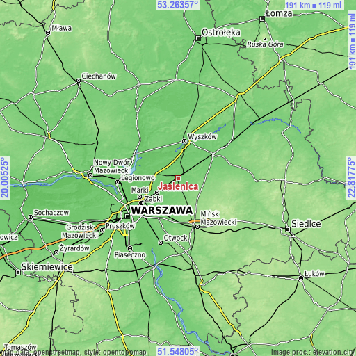 Topographic map of Jasienica