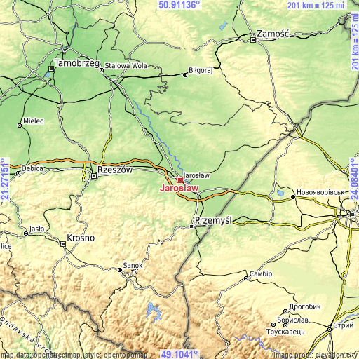 Topographic map of Jarosław