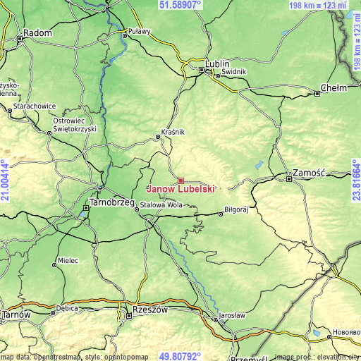 Topographic map of Janów Lubelski