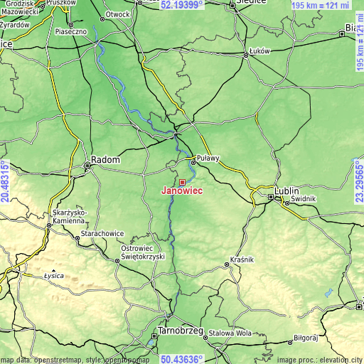 Topographic map of Janowiec