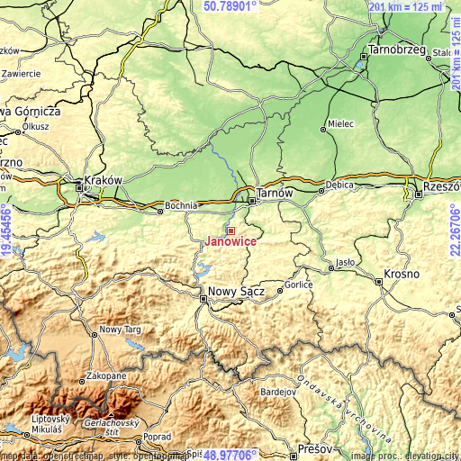 Topographic map of Janowice