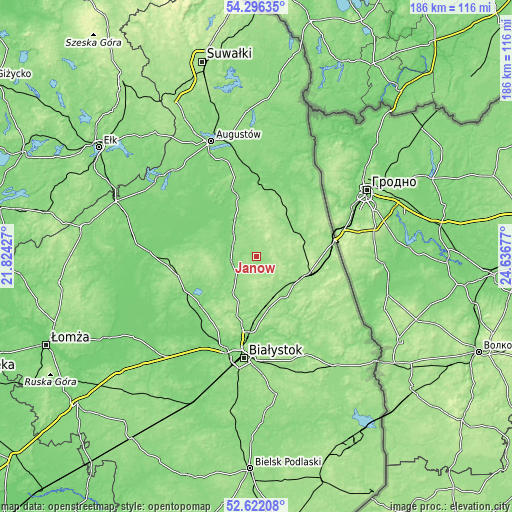 Topographic map of Janów