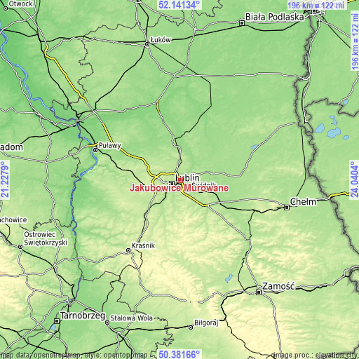 Topographic map of Jakubowice Murowane