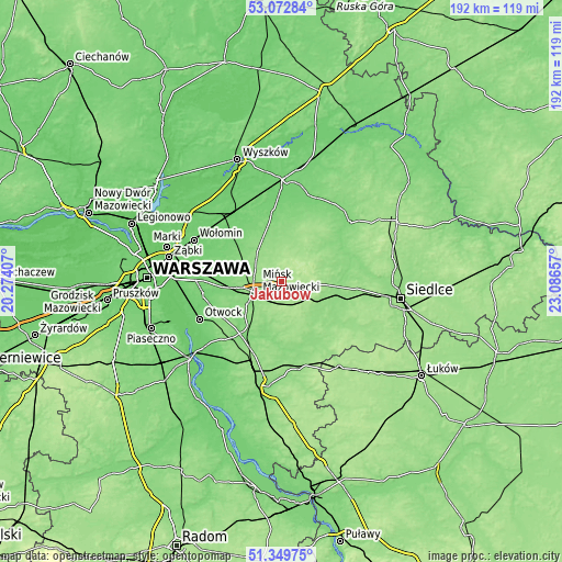 Topographic map of Jakubów