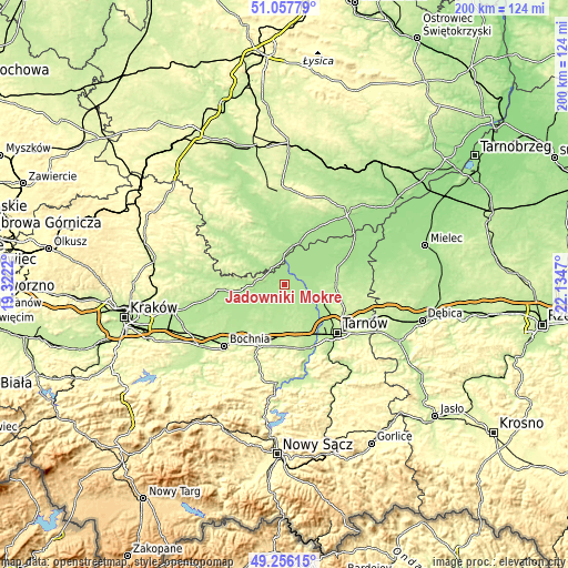 Topographic map of Jadowniki Mokre