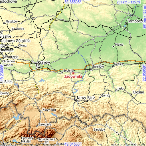 Topographic map of Jadowniki