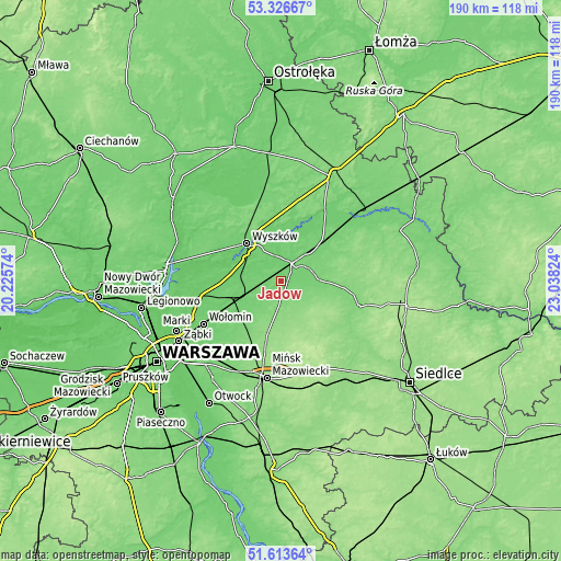 Topographic map of Jadów