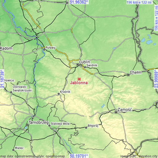 Topographic map of Jabłonna