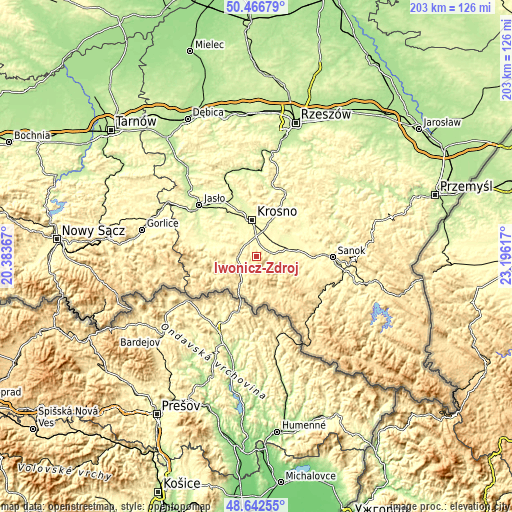 Topographic map of Iwonicz-Zdrój