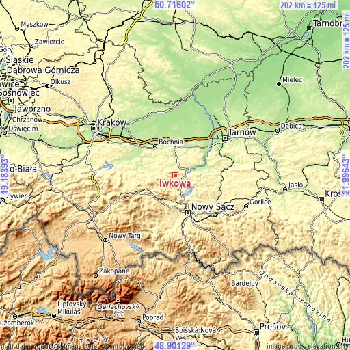 Topographic map of Iwkowa