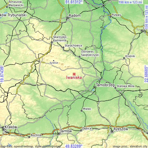 Topographic map of Iwaniska