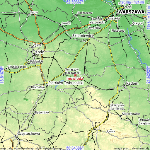 Topographic map of Inowłódz