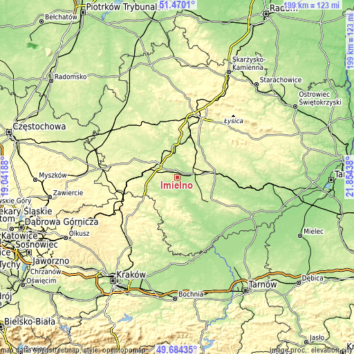 Topographic map of Imielno