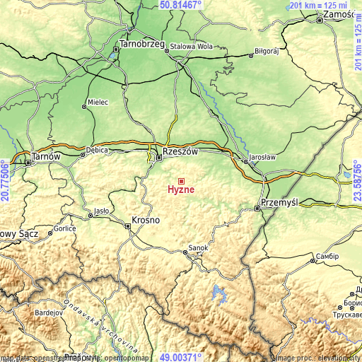 Topographic map of Hyżne