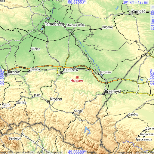 Topographic map of Husów