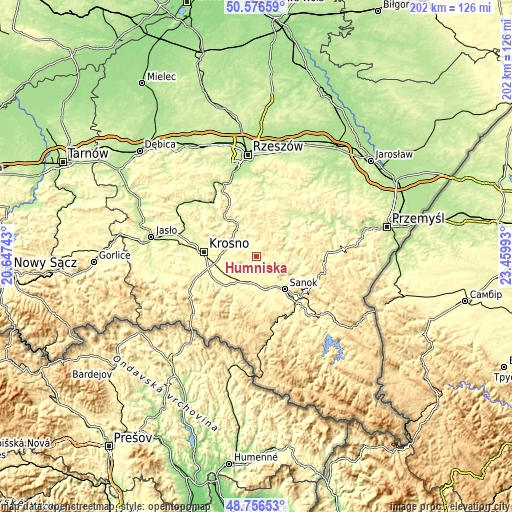 Topographic map of Humniska