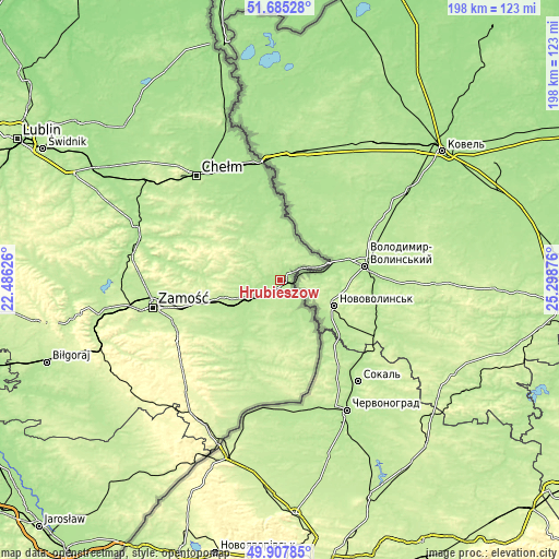 Topographic map of Hrubieszów