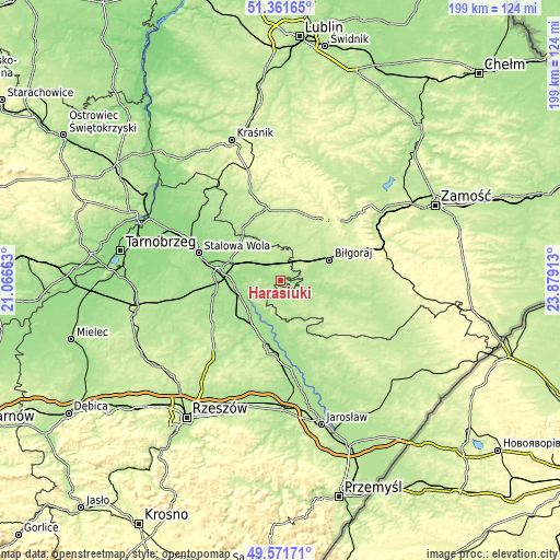 Topographic map of Harasiuki