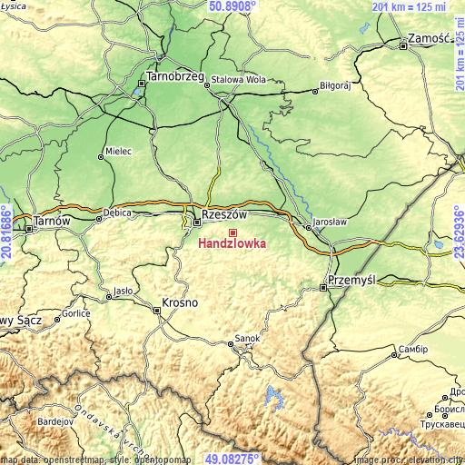 Topographic map of Handzlówka