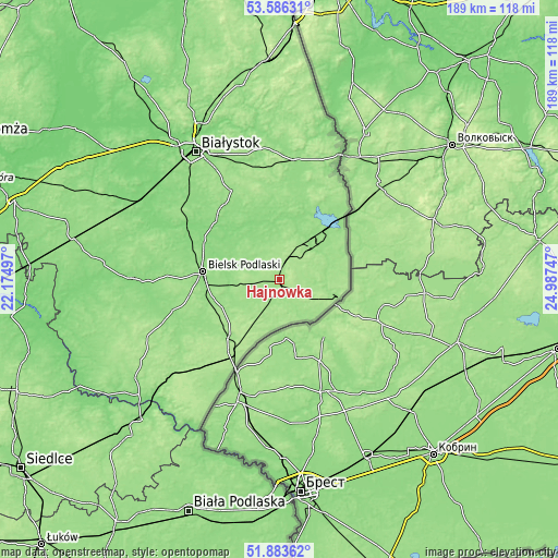 Topographic map of Hajnówka