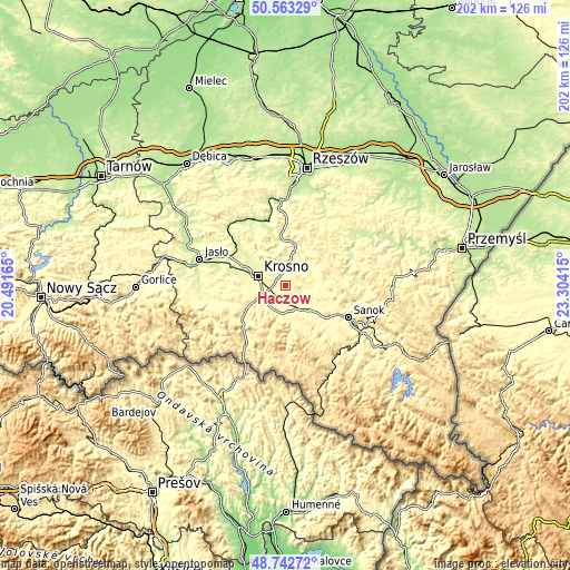 Topographic map of Haczów