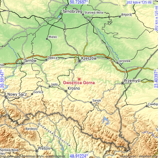 Topographic map of Gwoźnica Górna