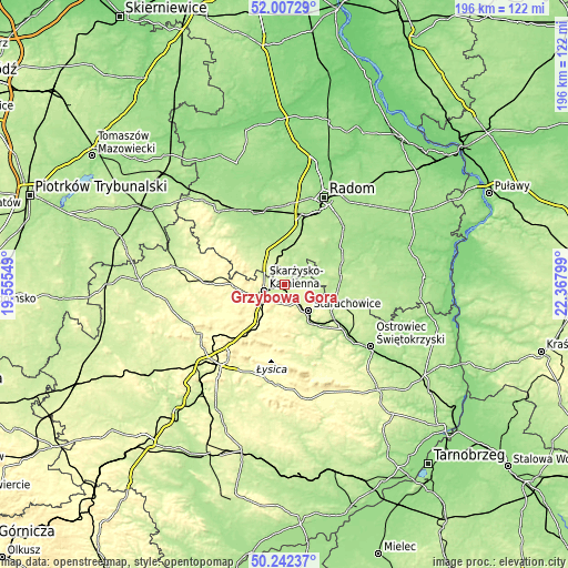 Topographic map of Grzybowa Góra