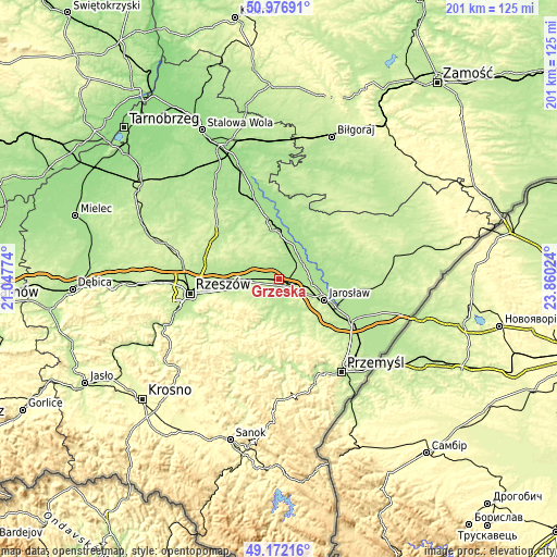 Topographic map of Grzęska